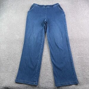LL Bean Jeans Womens Medium Tall Blue Pull On Perfect Fit Straight Stretch Denim